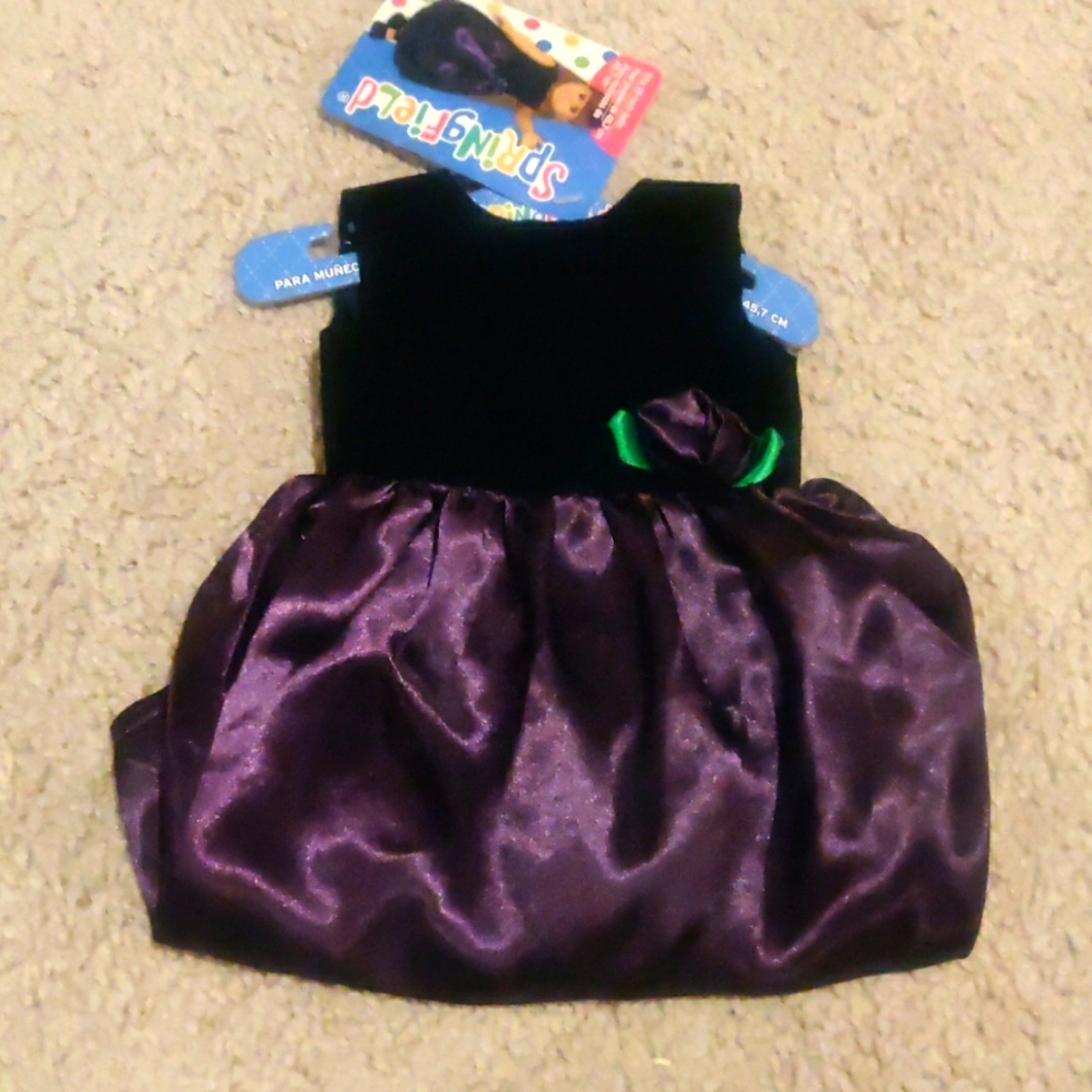 New!Springfield Black Velvet Purple Satin Party Dress for 18" Dolls